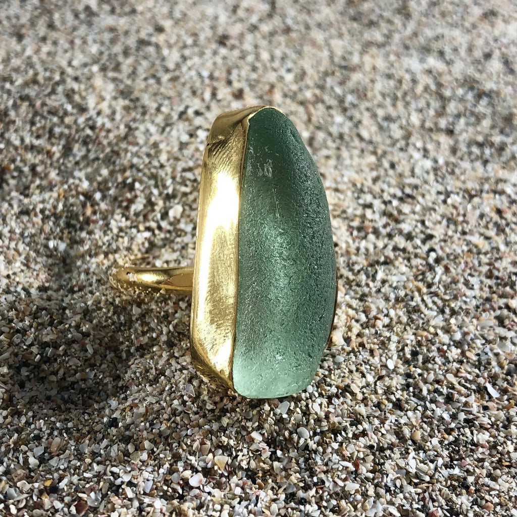 Bronze Sea Glass Ring Sea Foam Green-Jenstones Jewelry