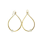 Load image into Gallery viewer, Teardrop Pearl Earrings Hammered Brass-Jenstones Jewelry
