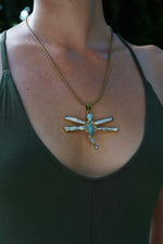 Load image into Gallery viewer, Dragonfly Pendant - Amazonite, larimar, moonstone and Pearl in Brass-Jenstones Jewelry
