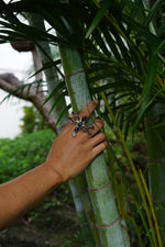 Load image into Gallery viewer, Dragonfly Ring in Labradorite, Larimar &amp; Pearl in Brass-Jenstones Jewelry
