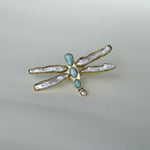 Load image into Gallery viewer, Dragonfly Ring - Pearl and Larimar in brass-Jenstones Jewelry
