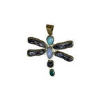 Load image into Gallery viewer, Dragonfly Pendant - Multi stone in Brass-Jenstones Jewelry
