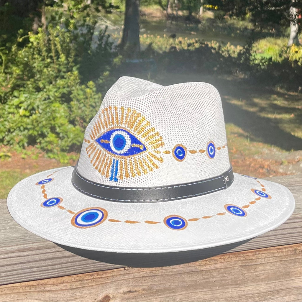 Sombrero White & Blue/ Gold Evil Eye-Jenstones Jewelry