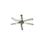 Load image into Gallery viewer, Dragonfly Pendant - Amazonite and Pearl in Brass-Jenstones Jewelry
