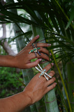 Load image into Gallery viewer, Dragonfly Ring - Pearl and Larimar in brass-Jenstones Jewelry
