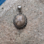 Load image into Gallery viewer, Cowrie Flower Fossilized Sand Dollar Pendant Sterling Silver-Jenstones Jewelry
