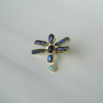 Load image into Gallery viewer, Dragonfly Ring - labradorite, amazonite, pearl in brass-Jenstones Jewelry

