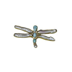 Load image into Gallery viewer, Dragonfly Ring - Pearl and Larimar in brass-Jenstones Jewelry
