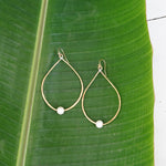 Load image into Gallery viewer, Teardrop Pearl Earrings Hammered Brass-Jenstones Jewelry
