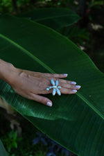Load image into Gallery viewer, Dragonfly Ring blue lace agate, Moonstone, Larimar in Sterling Silver-Jenstones Jewelry
