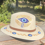 Load image into Gallery viewer, Sombrero Cream &amp; Blue/ Gold Side Eye-Jenstones Jewelry

