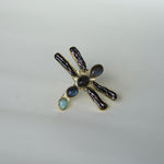 Load image into Gallery viewer, Dragonfly Ring - labradorite, amazonite, pearl in brass-Jenstones Jewelry
