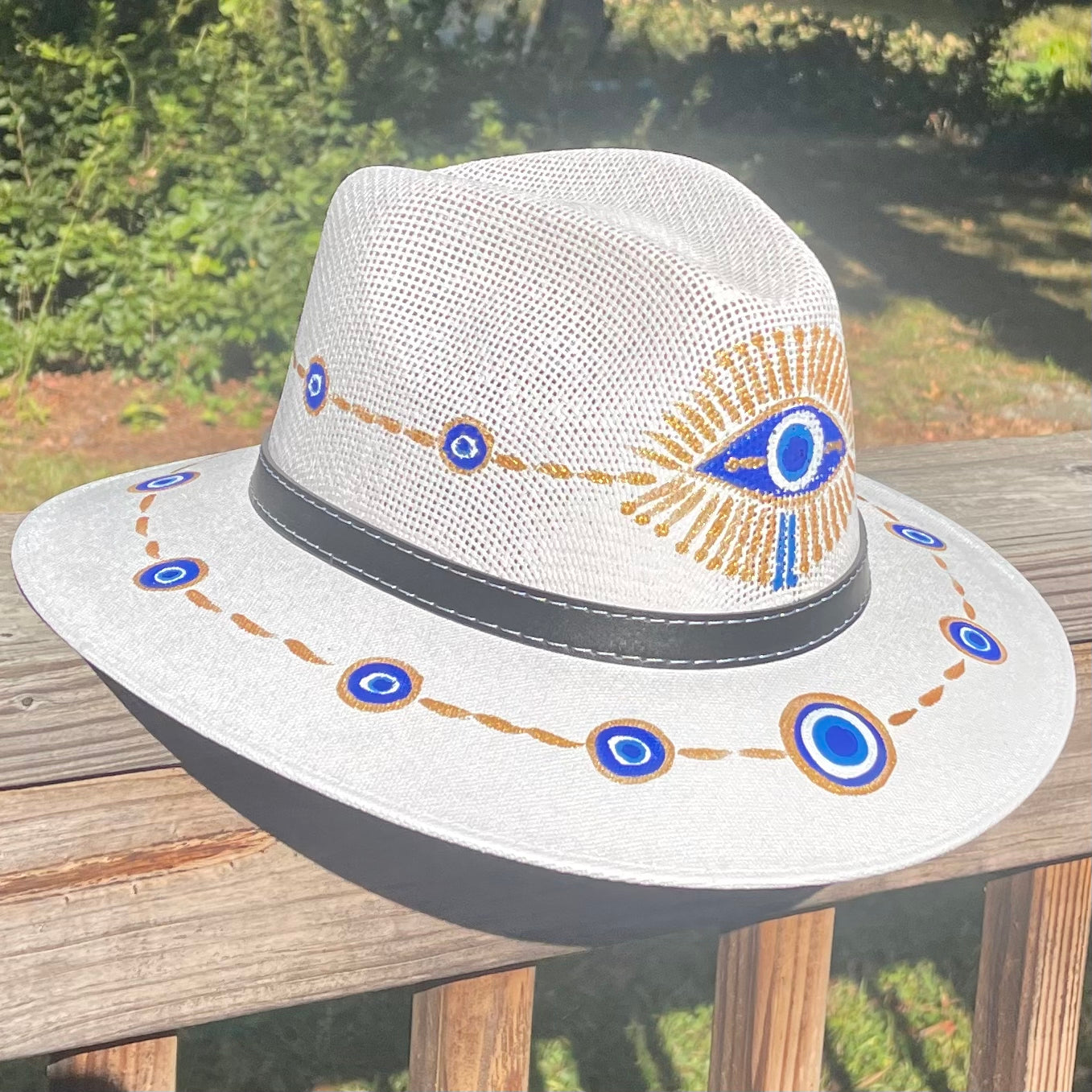 Sombrero White & Blue/ Gold Evil Eye-Jenstones Jewelry