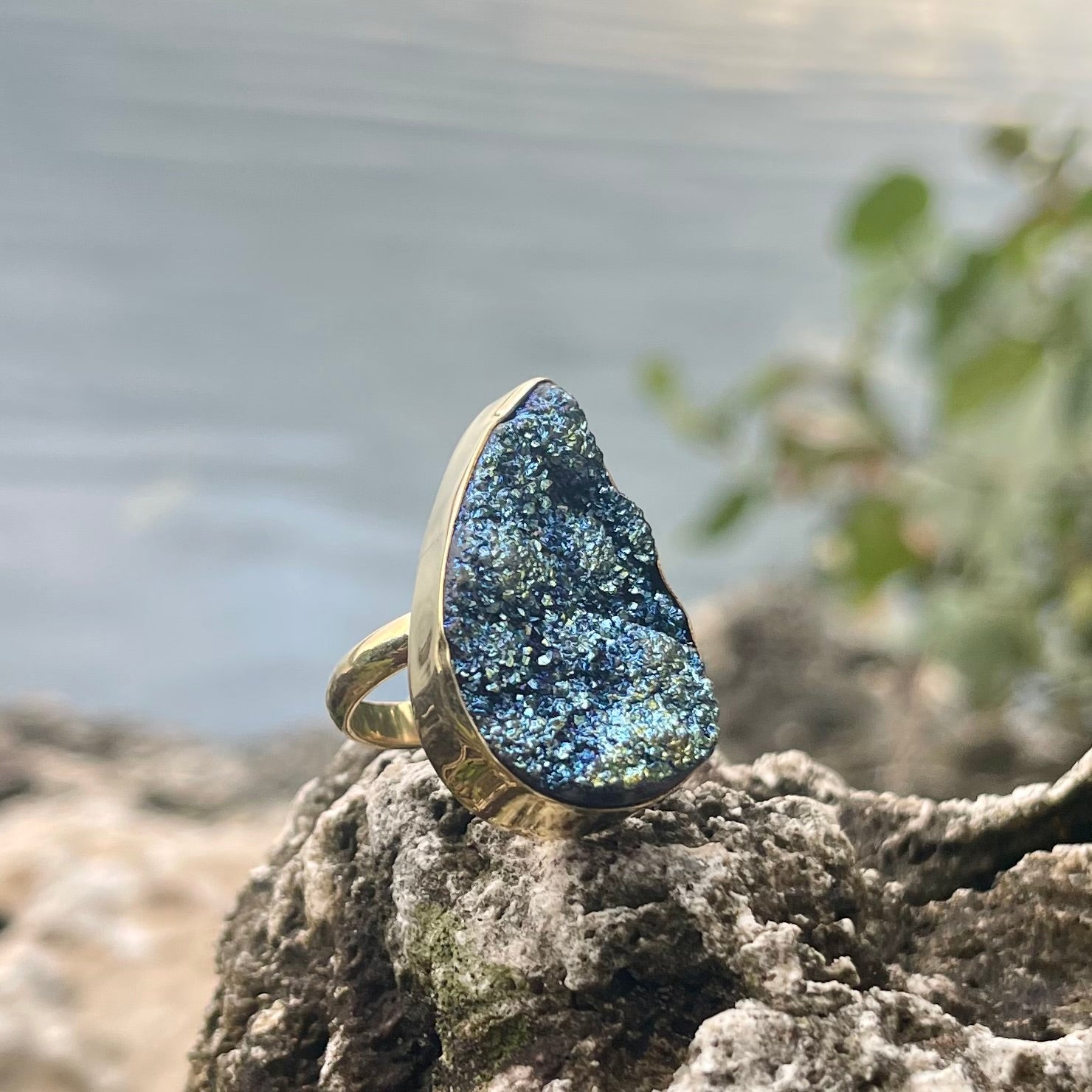 Bronze Titanium Tear Druzy Ring-Jenstones Jewelry