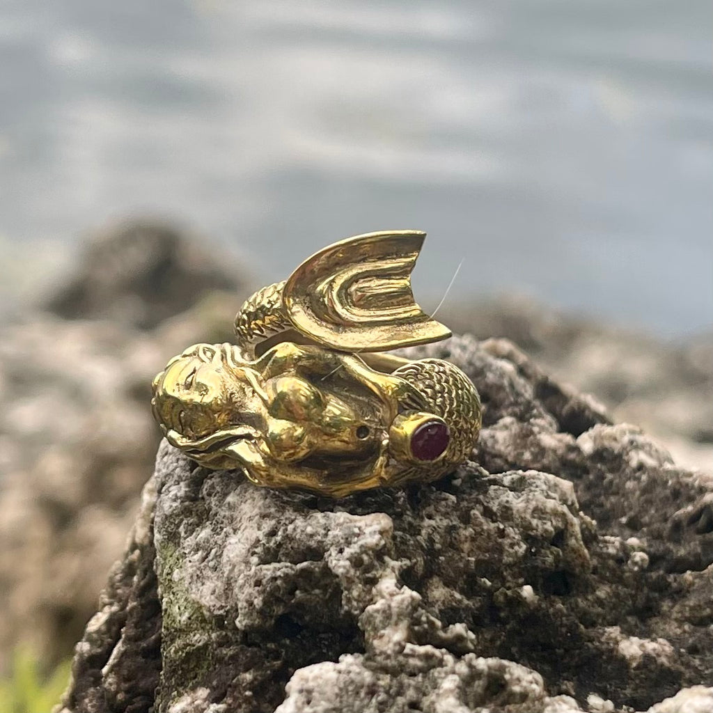 Bronze Mermaid Ring with Ruby-Jenstones Jewelry