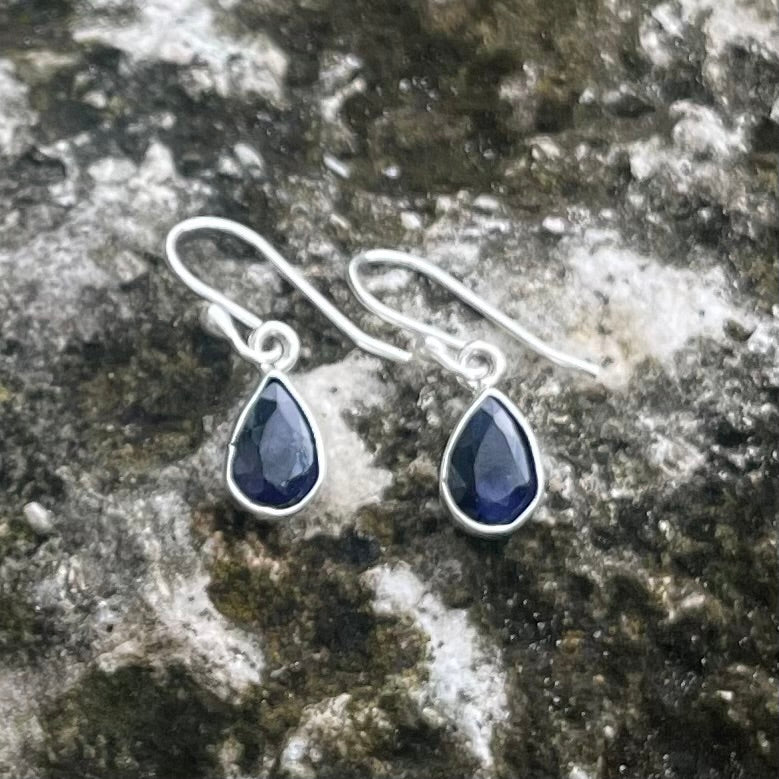 Sapphire Facet Tear Dangle Earrings-Jenstones Jewelry