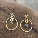 Load image into Gallery viewer, Gold Plated Hammered Swirl Dangle Earrings w/ Labradorite-Jenstones Jewelry
