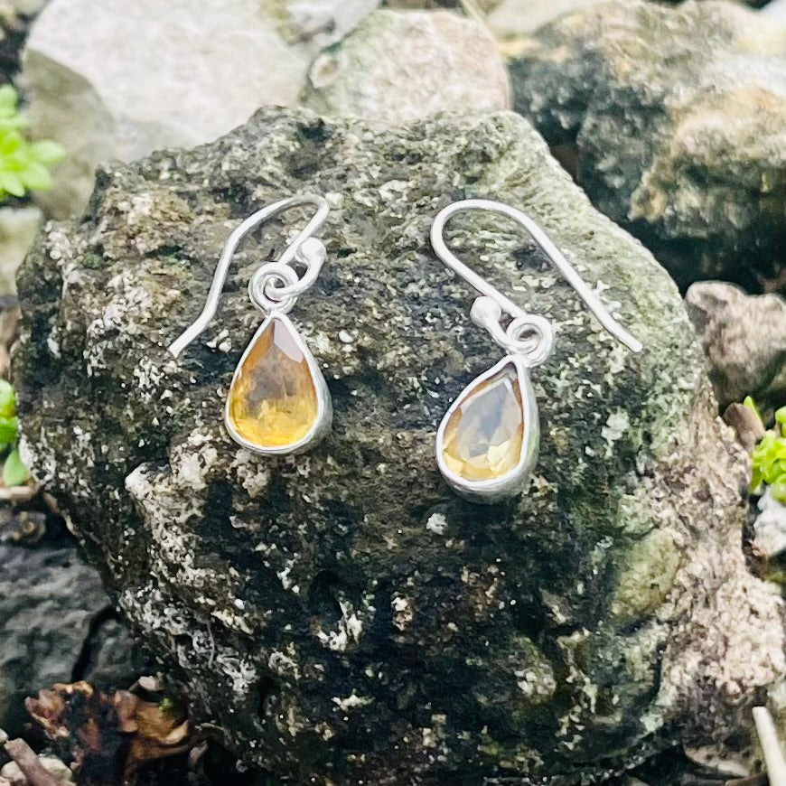 Citrine Facet Tear Dangle Earrings-Jenstones Jewelry
