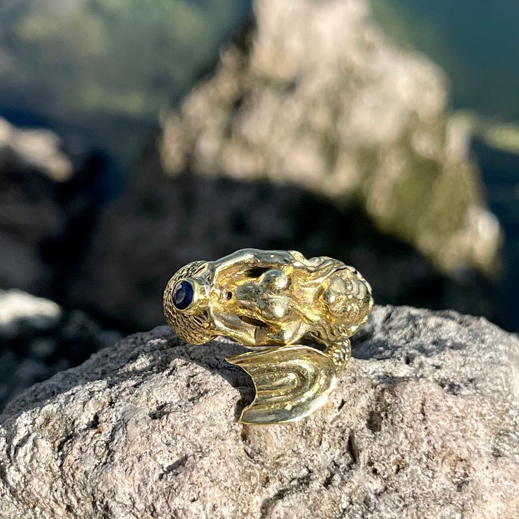 Bronze Mermaid Ring with Sapphire-Jenstones Jewelry