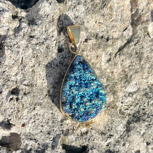 Bronze Blue Druzy Tear Pendant-Jenstones Jewelry