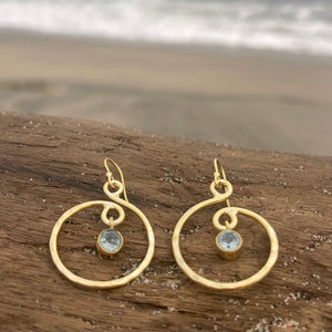 Gold Plated Hammered Swirl Dangle Earrings w/ Blue Topaz-Jenstones Jewelry