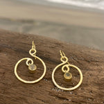 Load image into Gallery viewer, Gold Plated Hammered Swirl Dangle Earrings w/ Citrine-Jenstones Jewelry
