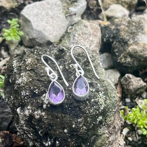 Amethyst Facet Tear Dangle Earrings-Jenstones Jewelry