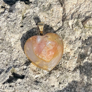 Lace Agate Crystal Druzy Heart Pendant Bronze-Jenstones Jewelry