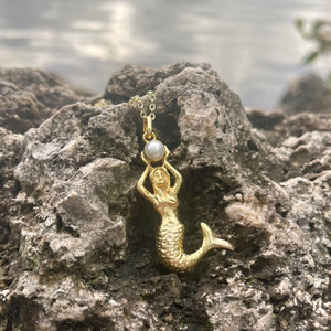 Bronze Mermaid Pendant with Pearl-Jenstones Jewelry