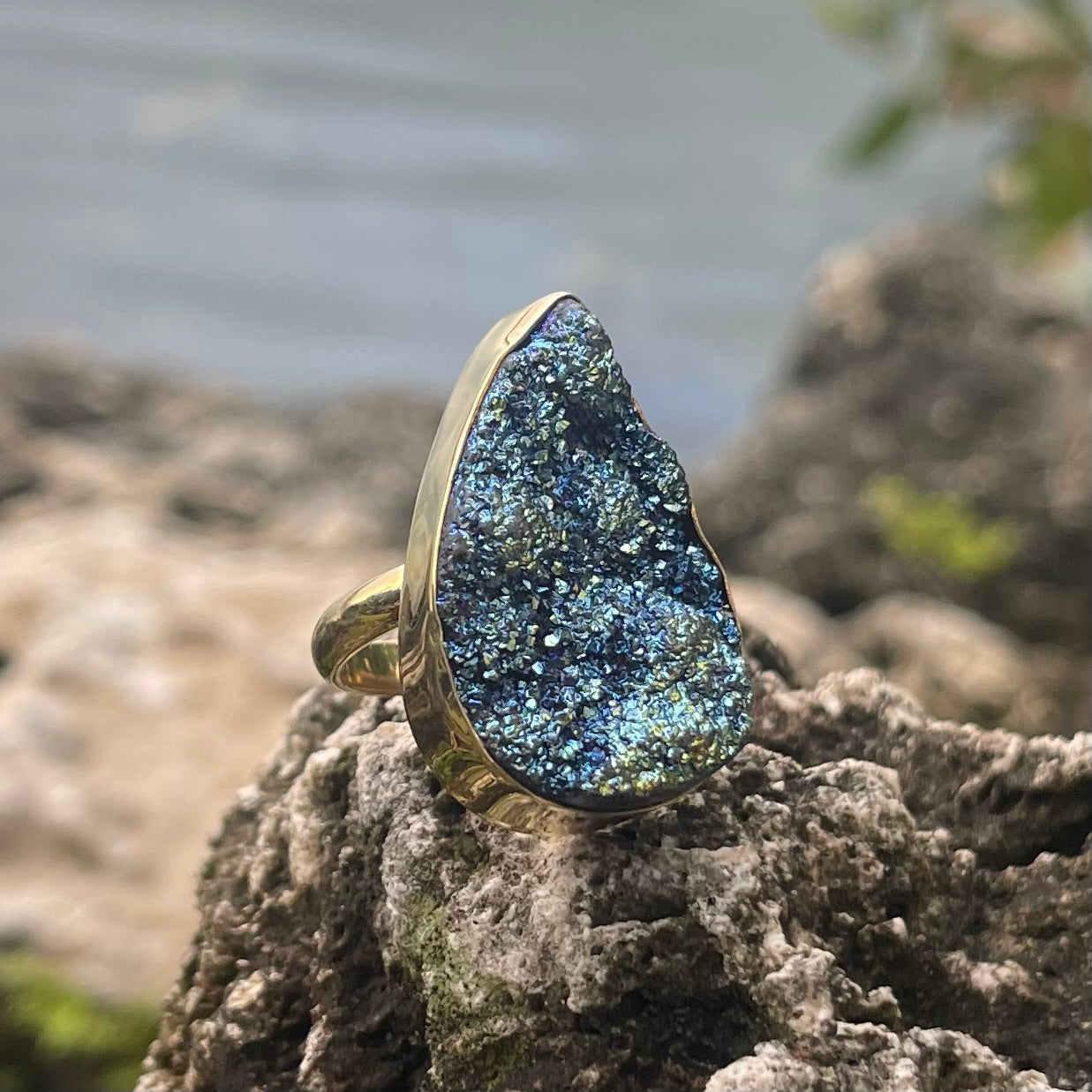 Bronze Titanium Tear Druzy Ring-Jenstones Jewelry