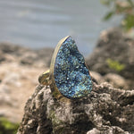 Load image into Gallery viewer, Bronze Titanium Tear Druzy Ring-Jenstones Jewelry
