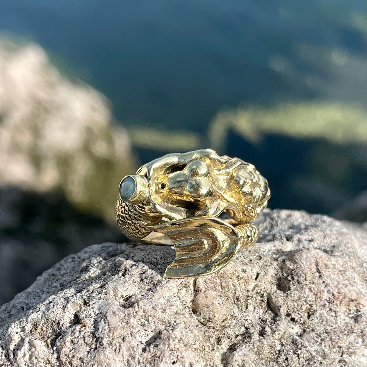 Bronze Mermaid Ring with Emerald-Jenstones Jewelry
