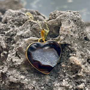 Agate Crystal Druzy Heart Pendant Bronze-Jenstones Jewelry