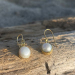 Load image into Gallery viewer, Gold Plated Bronze Pearl Dangle Earrings-Jenstones Jewelry
