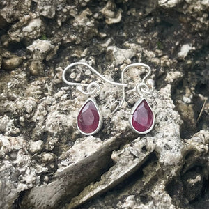 Ruby Facet Tear Dangle Earrings-Jenstones Jewelry