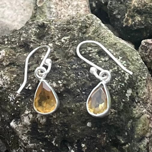 Citrine Facet Tear Dangle Earrings-Jenstones Jewelry