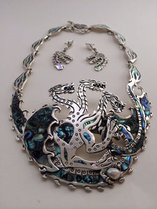 Dragon Necklace and Earring Set with Abalone Inlay-Jenstones Jewelry