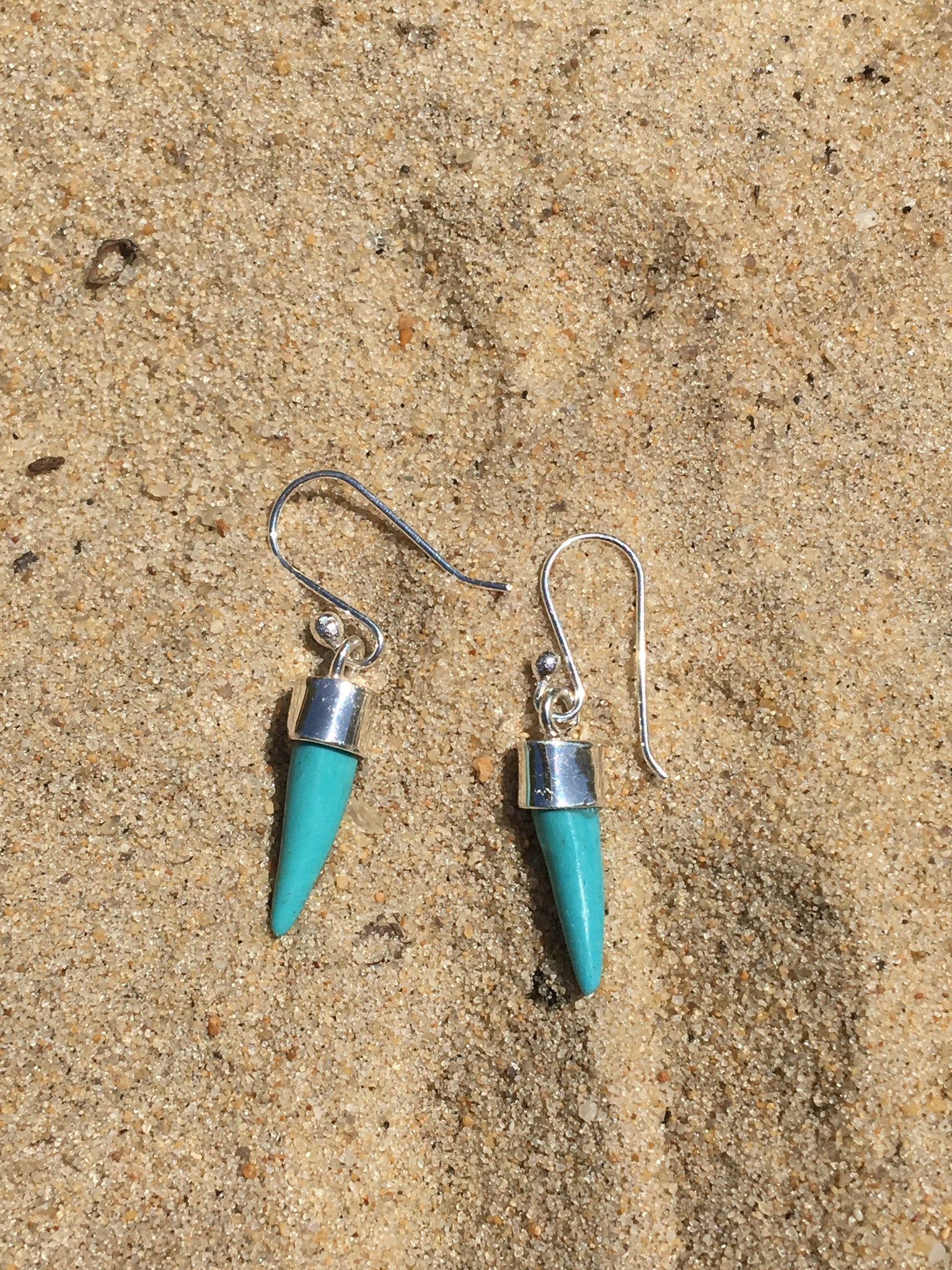 Tusk Earrings, Sterling with Turquoise Small-Jenstones Jewelry