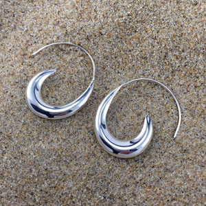 Hoop Earrings Sterling Wave Large-Jenstones Jewelry
