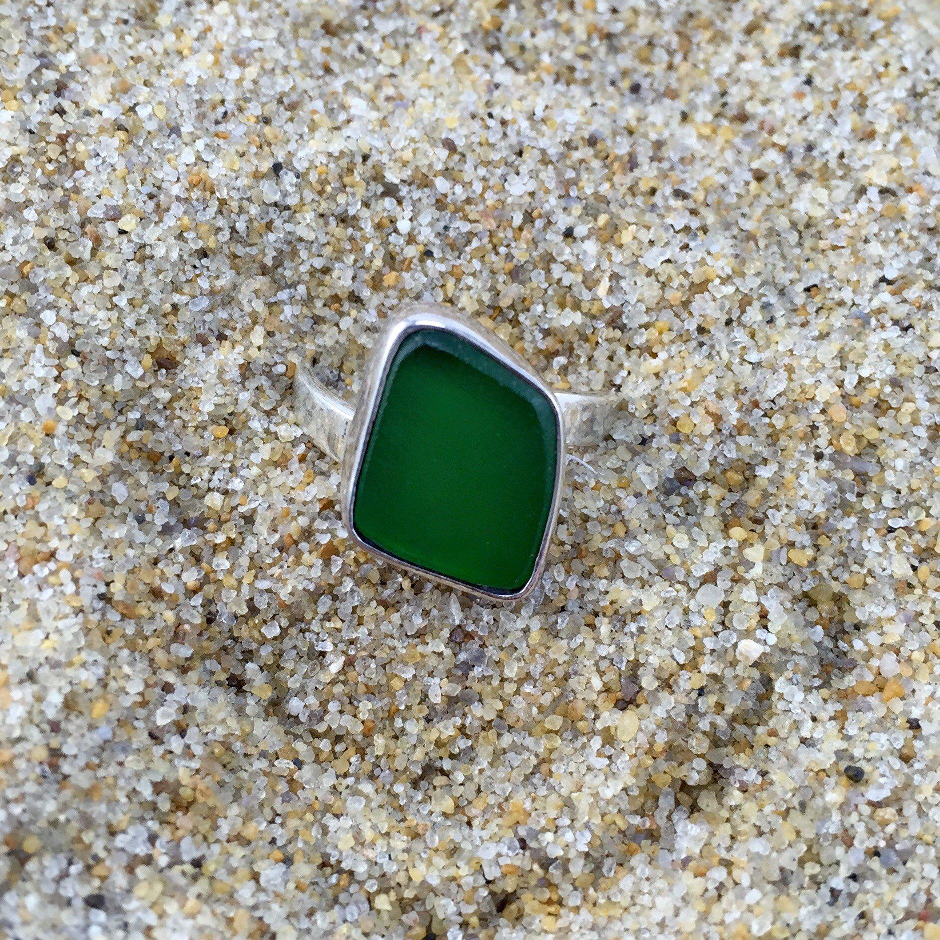 Sea Glass Ring Deep Green-Jenstones Jewelry