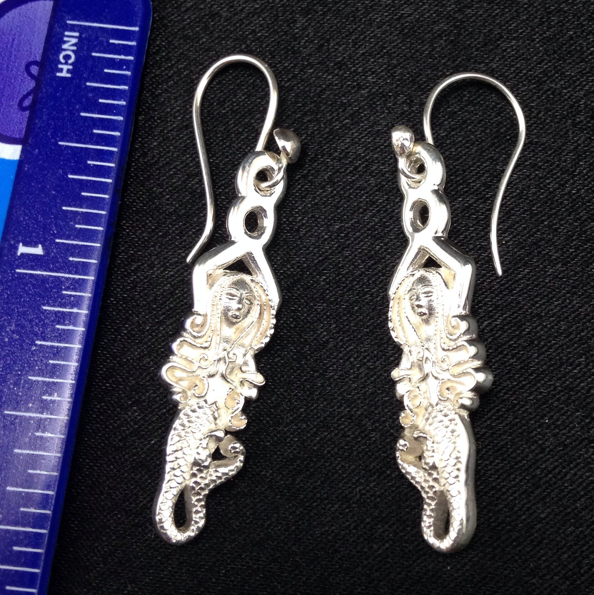 Mermaid Dangle Earrings Goddess Of Eternal Waves Sterling-Jenstones Jewelry
