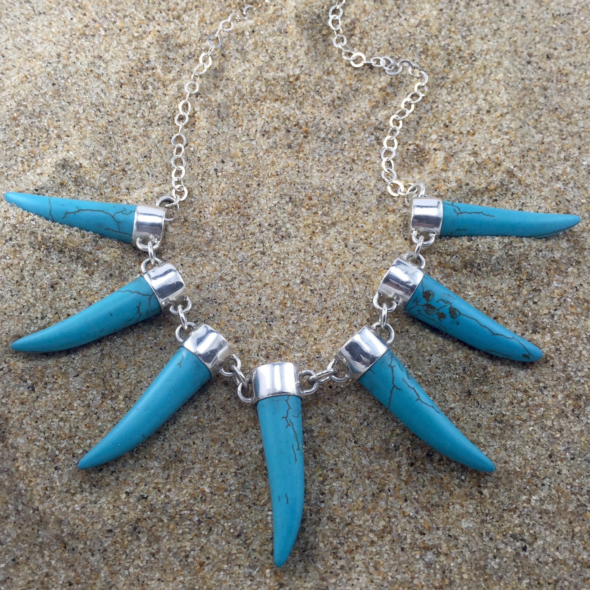 Tusk Necklace, Sterling with Turquoise-Jenstones Jewelry