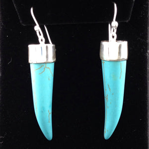 Tusk Earrings, Sterling with Turquoise Large-Jenstones Jewelry