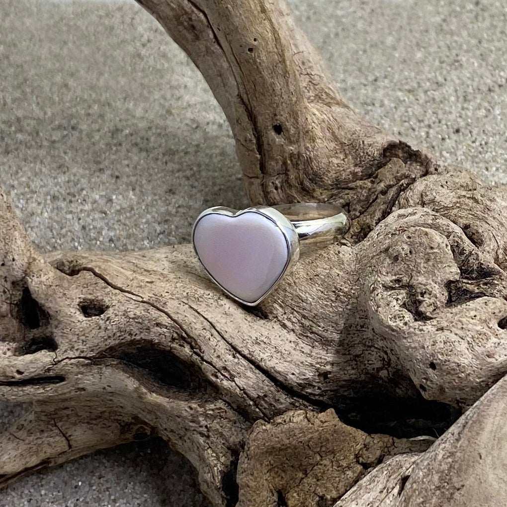 Pink Conch Shell Heart Ring-Jenstones Jewelry
