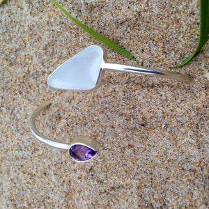 Wrap Bangle Sea Glass and Amethyst-Jenstones Jewelry