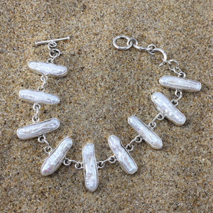 White Biwa Pearl Link Bracelet-Jenstones Jewelry