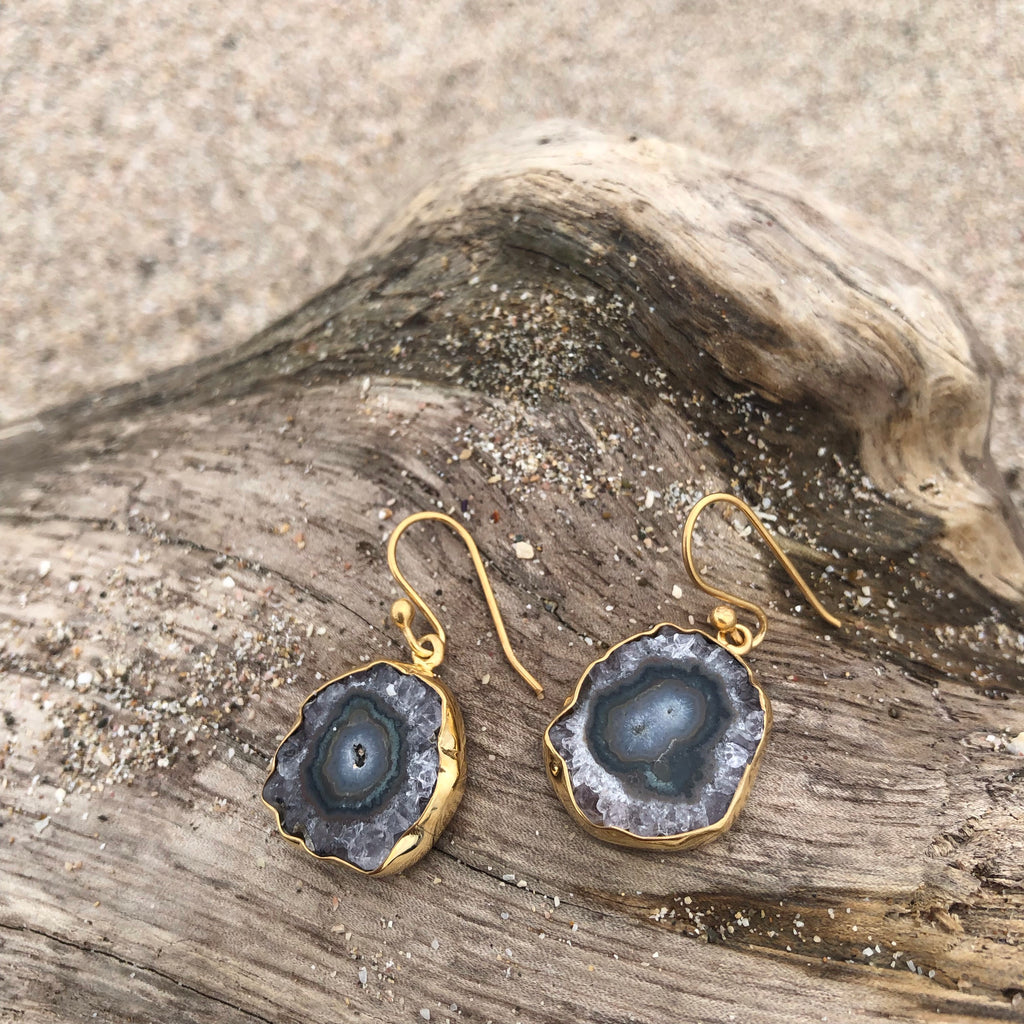 Geode Druzy Bronze Earrings-Jenstones Jewelry