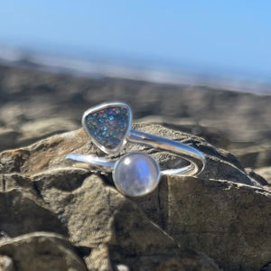 Rainbow Moonstone and Druzy Wrap Around Ring-Jenstones Jewelry