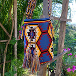 Load image into Gallery viewer, Mochila Blue &amp; Gold Octagon Large-Jenstones Jewelry
