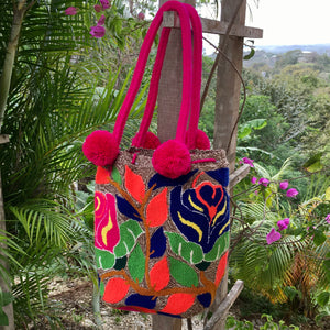 Mochila “Rose Garden”Large Pom Pom Braid Design-Jenstones Jewelry